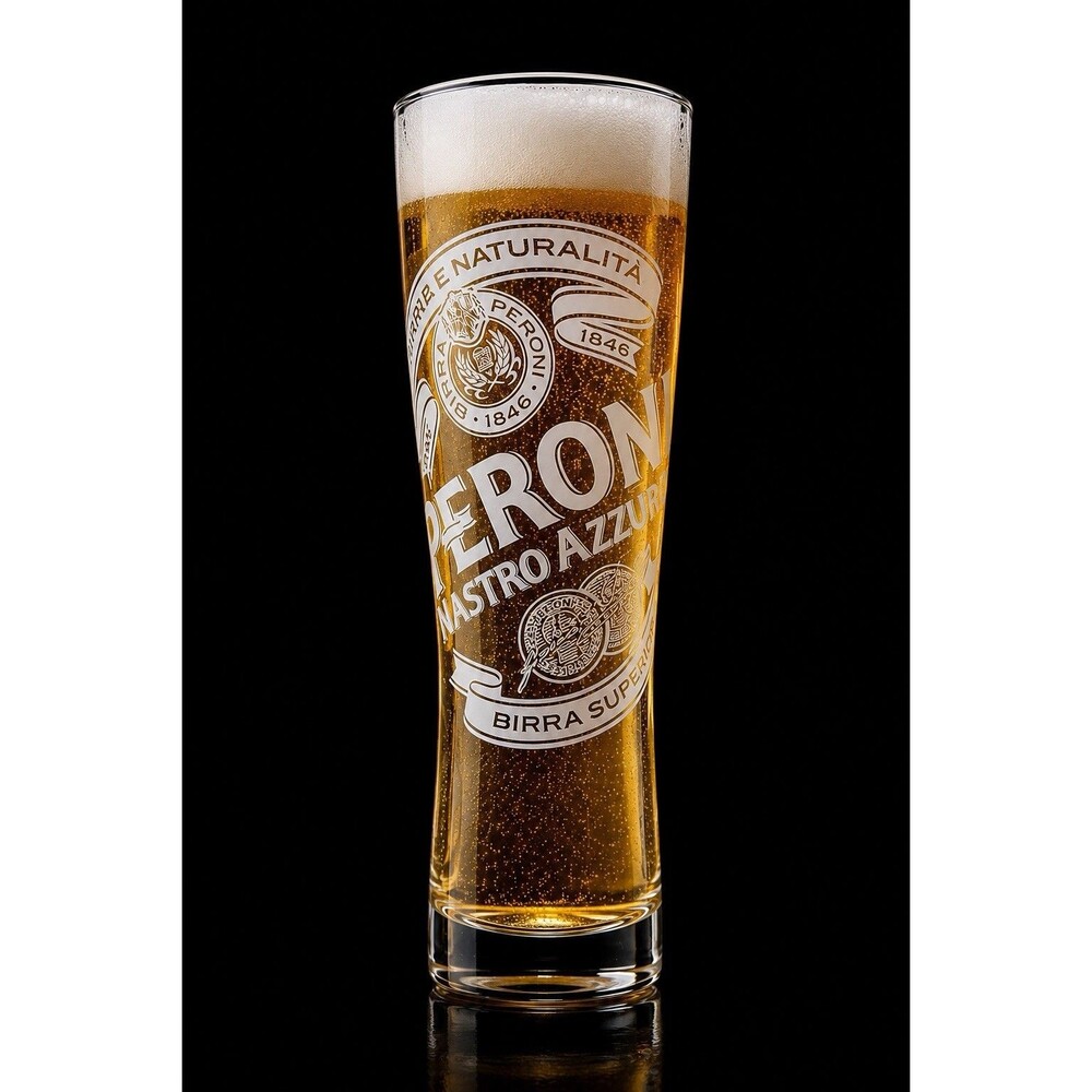 Peroni Nastro Azzurro Tall Pilsner Beer Glass Etched Italian set of 2